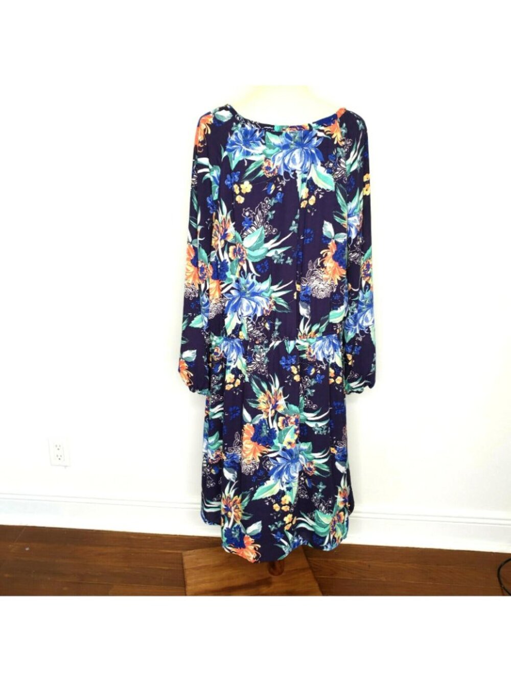Ava & Viv Womens Navy Floral Print Long Sleeve Sheath Dress Size 3X - Picture 6 of 11